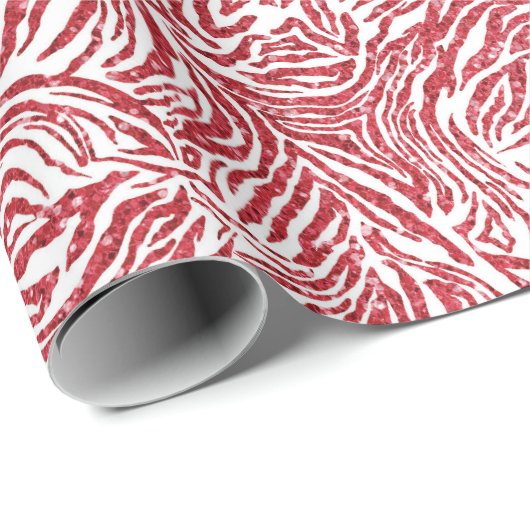 Red Glittered Zebra Print Wrapping Paper Cadeaupapier (Rol Hoek)