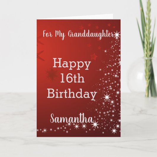 Red Glitters Happy 16th Birthday kleindochter Kaart (Voorkant)