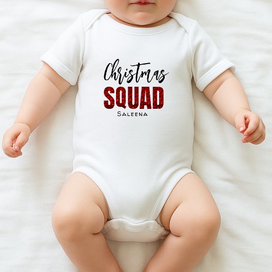 Red Glittery  Christmas Squad Name White Romper