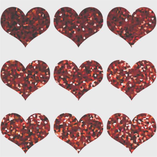 Red Glittery Heart Pattern Glitter Sparkly Wedding Sticker (Voorkant)