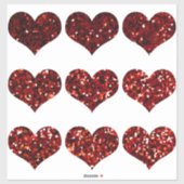 Red Glittery Heart Pattern Glitter Sparkly Wedding Sticker (Vel)