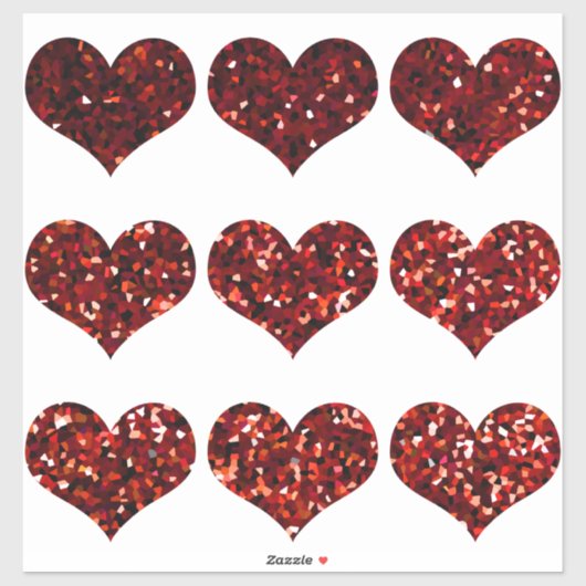 Red Glittery Heart Pattern Glitter Sparkly Wedding Sticker (Vel)