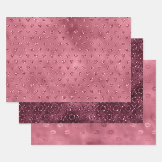 Red Glitzy Glitter Hearts Inpakpapier Vel (Set)