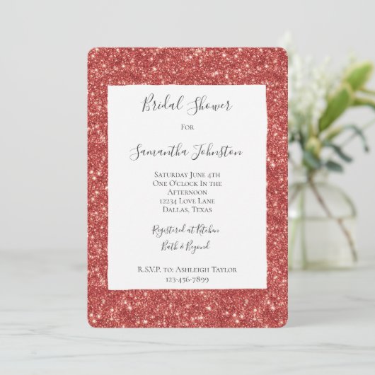 Red Glitzy Glitter Sparkle Bridal Shower Kaart (Staand voorkant)