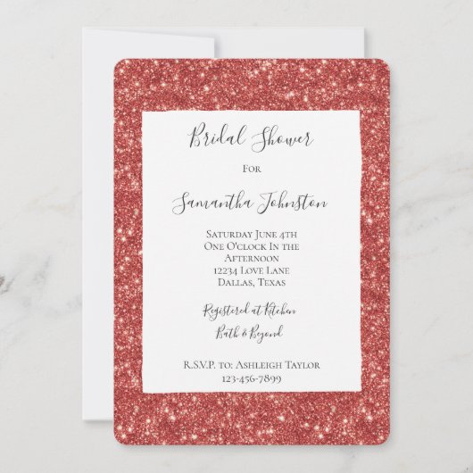 Red Glitzy Glitter Sparkle Bridal Shower Kaart (Voorkant)
