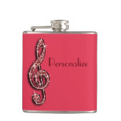 Red Glitzy Sparkly Muzieknoten Heupfles (Voorkant)