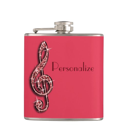 Red Glitzy Sparkly Muzieknoten Heupfles (Voorkant)