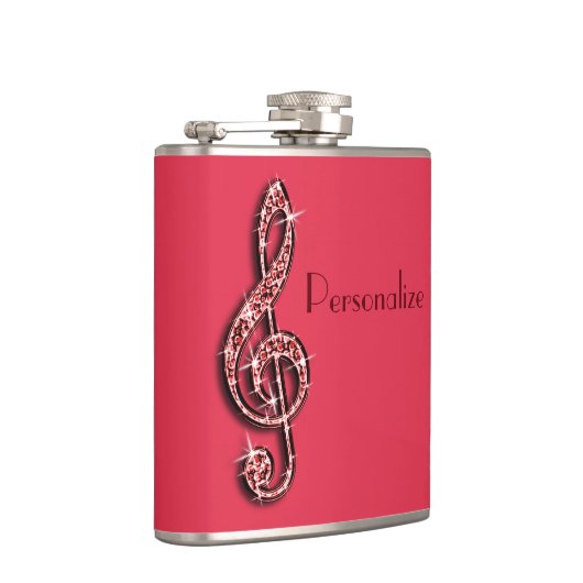 Red Glitzy Sparkly Muzieknoten Heupfles (Rechts)