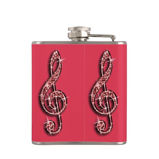 Red Glitzy Sparkly Muzieknoten Heupfles (Achterkant)