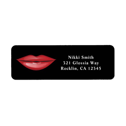 Red Glossy Lips Kiss Chic Modern Glam Beauty Etiket (Voorkant)