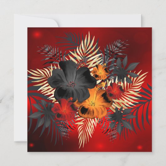 Red glow Oranje Black Hibiscus Birthday party Kaart (Achterkant)