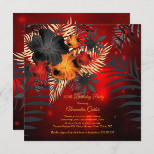 Red glow Oranje Black Hibiscus Birthday party Kaart