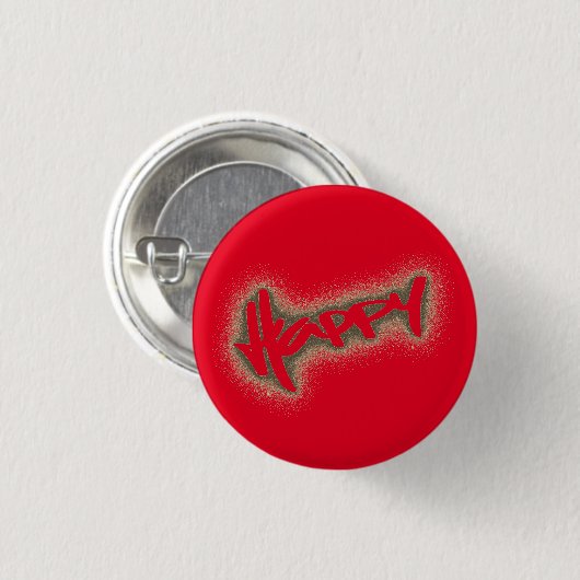 RED GLOWING HAPPY GRAFFITI RONDE BUTTON 3,2 CM (Voorkant /achterkant)