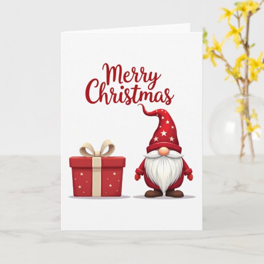 Red Gnome Christmas Card Kaart (Gele Bloem)