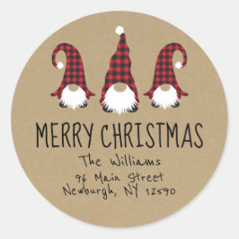 Red Gnome Merry Christmas retour adreslabel Ronde Sticker