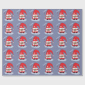 Red Gnome Pattern Blue Wrapping Paper Cadeaupapier (Vlak)