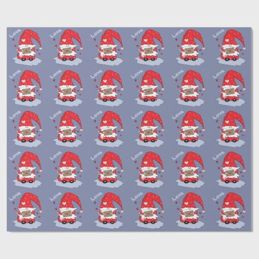 Red Gnome Pattern Blue Wrapping Paper Cadeaupapier (Vlak)