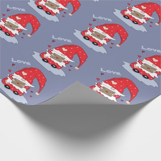 Red Gnome Pattern Blue Wrapping Paper Cadeaupapier (Hoek)