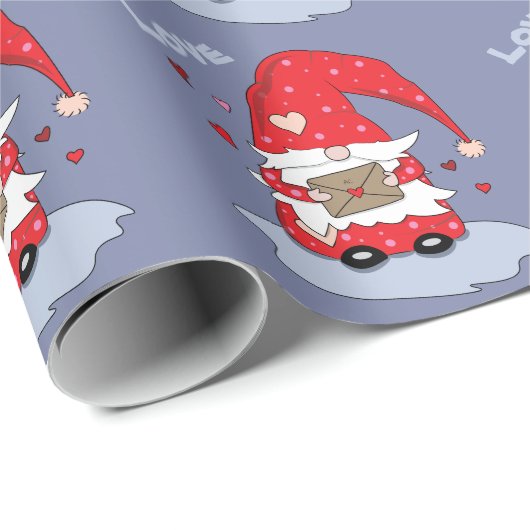 Red Gnome Pattern Blue Wrapping Paper Cadeaupapier (Rol Hoek)