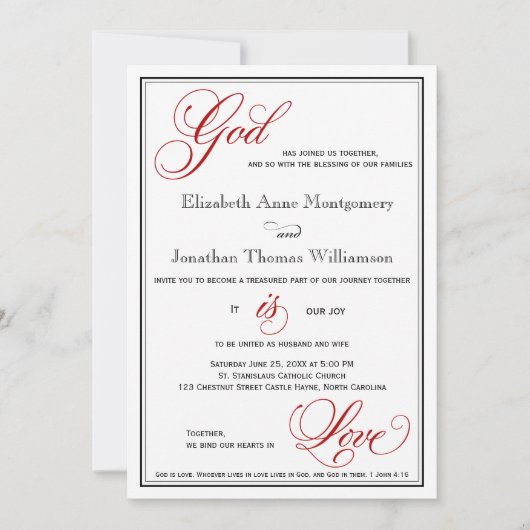 Red God is Love Christelijk Wedding Invitations Kaart (Voorkant)