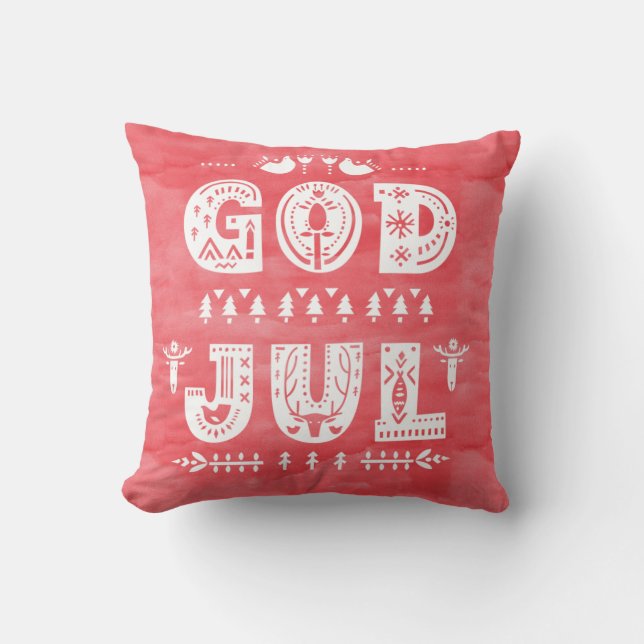 Red God jul Swedish Kerstmis Scandi Style Script Kussen (Voorkant)