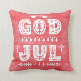 Red God jul Swedish Kerstmis Scandi Style Script Kussen