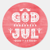 Red God jul Swedish Kerstmis Scandi Style Script Ronde Sticker (Voorkant)