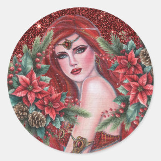 Red goddess Christmas Ronde Sticker