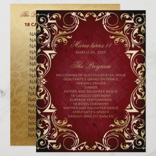 Red Gold 18 Candles and Rozen Ceremony Programma (Voorkant / Achterkant)
