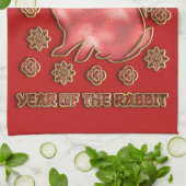 Red Gold 2023 Rabbit Lunar Chinese New Year Theedoek (Gevouwen)