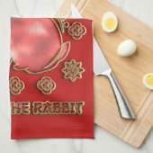 Red Gold 2023 Rabbit Lunar Chinese New Year Theedoek (Quarter Fold)