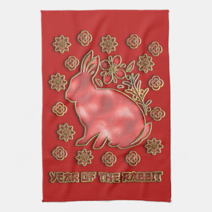 Red Gold 2023 Rabbit Lunar Chinese New Year Theedoek