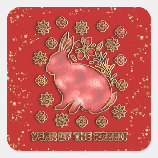 Red Gold 2023 Rabbit Lunar Chinese New Year Vierkante Sticker (Voorkant)
