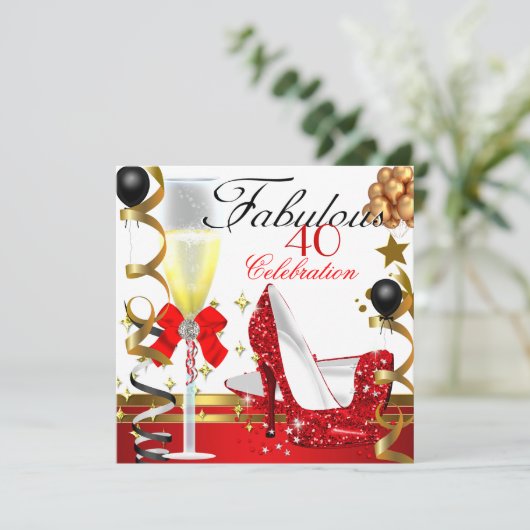 Red Gold 40 & Fabulous 40th Birthday Party Kaart (Staand voorkant)