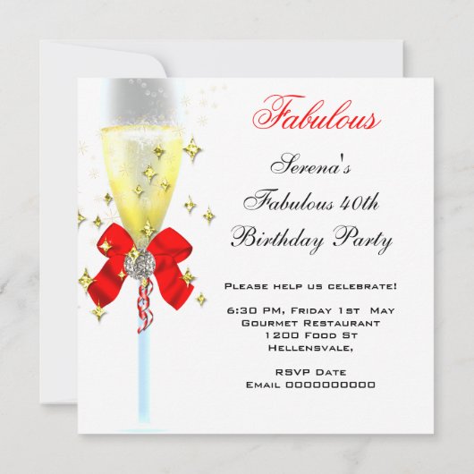 Red Gold 40 & Fabulous 40th Birthday Party Kaart (Achterkant)