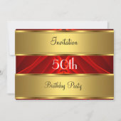 Red Gold 50th Birthday Party Kaart (Voorkant)