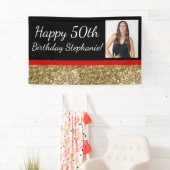 Red Gold 50th Fabulous Photo Birthday Party Spandoek (Insitu)