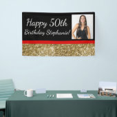 Red Gold 50th Fabulous Photo Birthday Party Spandoek (Beurs)