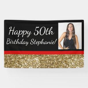 Red Gold 50th Fabulous Photo Birthday Party Spandoek