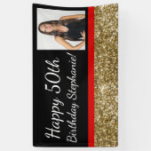 Red Gold 50th Fabulous Photo Birthday Party Spandoek (Verticaal)