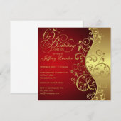 Red & Gold 65th Birthday Party Invitation Kaart (Voorkant / Achterkant)