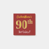 Red, Gold 90th Birthday, With Custom Name Post-it® Notes (Voorkant)