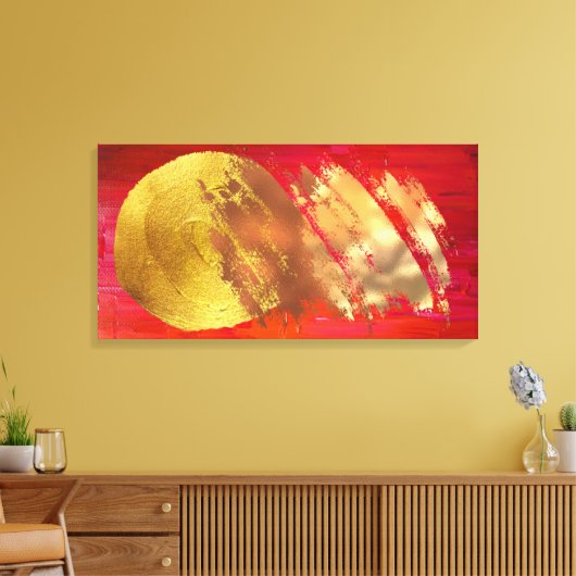 Red Gold Abstract Art Stretted Canvas afdrukken (Insitu (Woonkamer))