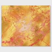 Red Gold Abstract Peach Marble Shiny Metallic Cadeaupapier (Vlak)