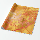Red Gold Abstract Peach Marble Shiny Metallic Cadeaupapier (Uitgerold)