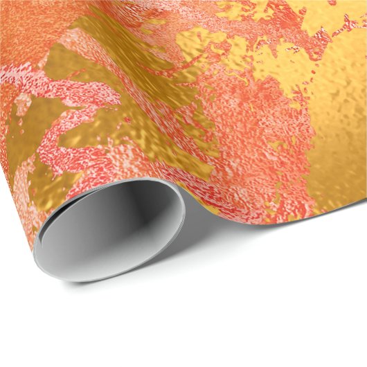 Red Gold Abstract Peach Marble Shiny Metallic Cadeaupapier (Rol Hoek)