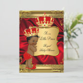 Red Gold African American Prince Baby shower Kaart (Staand voorkant)