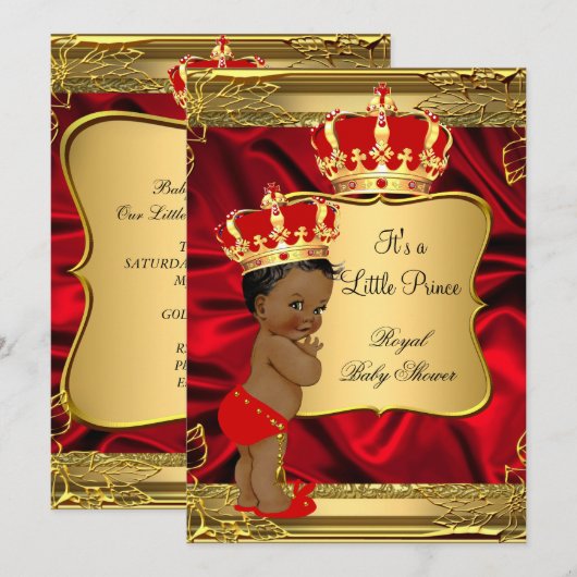 Red Gold African American Prince Baby shower Kaart (Voorkant / Achterkant)