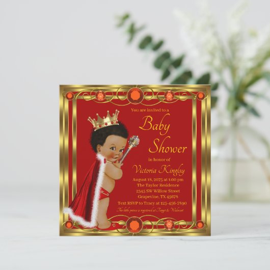Red Gold Afro Prince Baby shower Kaart (Staand voorkant)