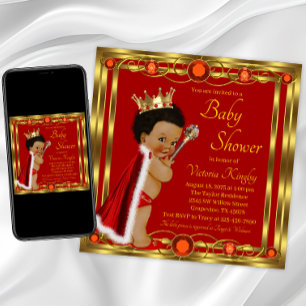 Red Gold Afro Prince Baby shower Kaart